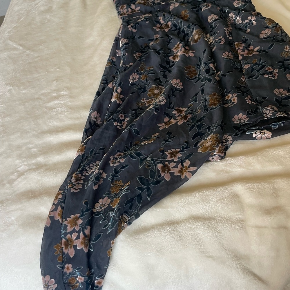 Lulu's Navy Floral Burnout Asymmetrical Mini Dress - Picture 2 of 9